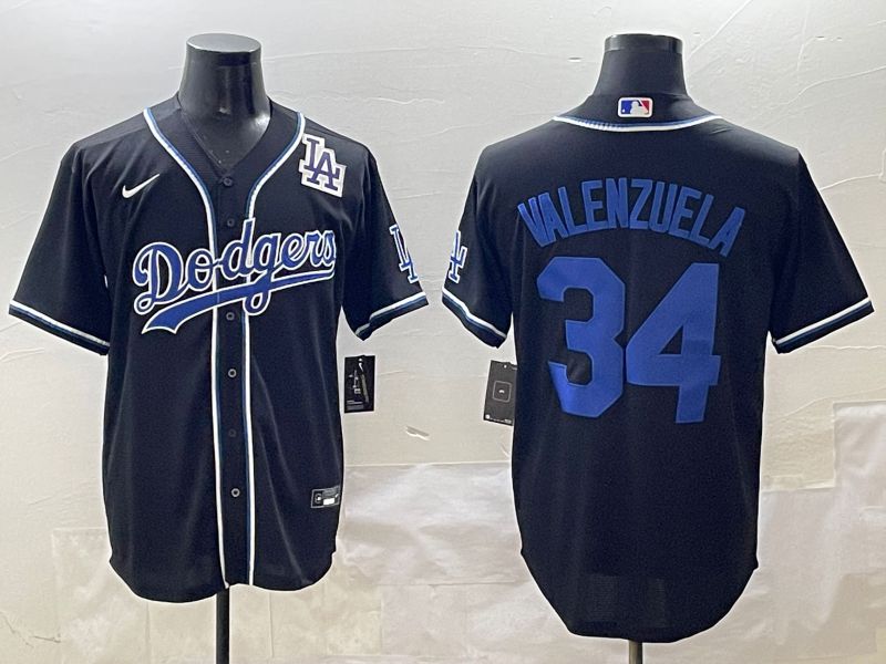Men 2025 Los Angeles Dodgers #34 Valenzuela Black Three generations Fashion Nike MLB Jersey style 4